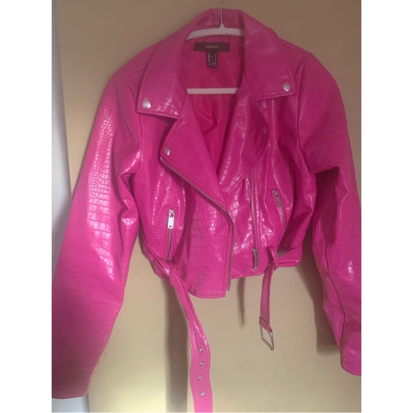 Forever 21 Jackets & Blazers - Forever 21 Pink Leather Jacket Asymmetrical Zipper